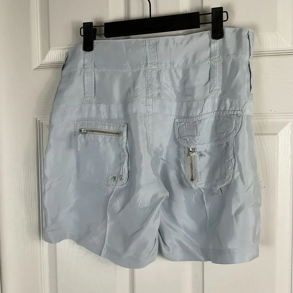 Johnny Was Sz 4 Light Blue Cupra Rayon Cargo Shorts Summer Chic Pockets Boho T